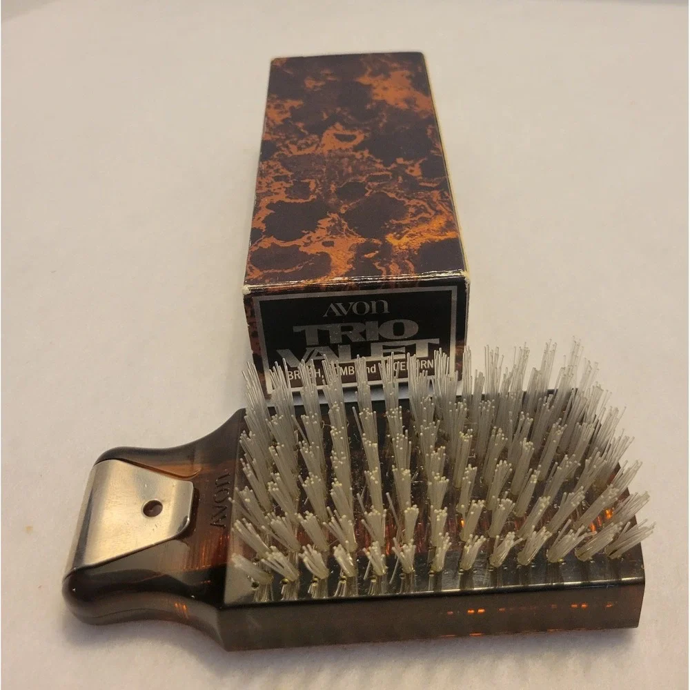 VTG Avon Trio Valet comb Brush Shoe Horn 1970s Collectible Faux Tortoise w/ Box